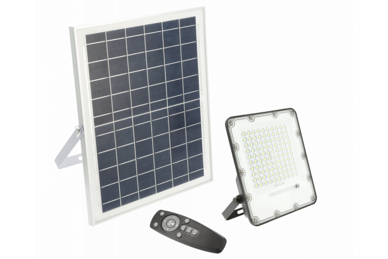 Solární LED reflektor BRAVOS, 50W, 500lm, 6400K, IP65, 120°, solární panel, dálkové ovládání, 3y 1208962684