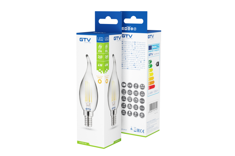Dekorativní LED světlo, FILAMENT, C35L, 27006, E14, 4W, 240lm, AC220-240V/ 50-60Hz, RA>80, 360° 1208962696