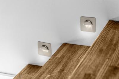 LED dekorativní schodišťové svítidlo ESCADA KA DC12V čtvercový průhledný kryt 0,8W 70lm 4000K inox kabel 150 cm
