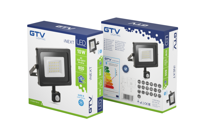 Reflektor INEXT LED s detektorem pohybu, 10W, 800lm, AC220-240V, 50/60 Hz, PF> 0.9, RA> 80, IP65, 120 1208962858