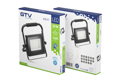 LED reflektor iNEXT (přenosný) 30W 2400lm, PF>0,9, RA>80, IP65, 120°, 6400K, černé tělo 1208962861