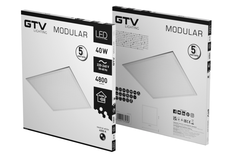 LED svítidlo MODULAR, zadní deska, 60x60cm, 4000K, 40W, 4800lm, AC220-240V, PF>0,9, IP54, 5y 1208962999