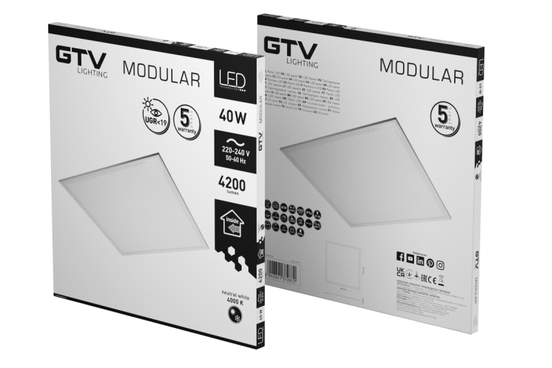 LED svítidlo MODULAR, zadní deska, 60x60cm, 4000K, 40W, 4200lm, AC220-240V, PF>0,9, IP54, 5y, UGR<19 1208963000