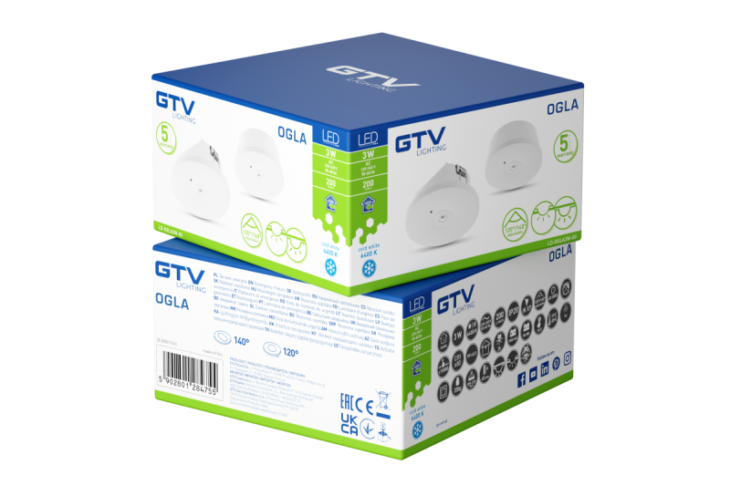 Nouzové světlo OGLA LED,3W,200lm,AC220-240V,50-60Hz,IP20,6400K,3H,jednoduchý úkol,tlačítko TEST 1208963016