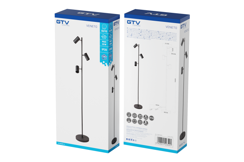 Dekorativní podlahová lampa VENETO IP20 max. 20W 3 x GU10 černá 1208963349