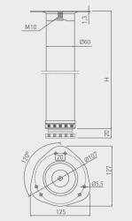 Nožička stolu kulatá chrom 82cm vysoká nastavitelná 2cm s průměrem nohy 6cm 1208963634