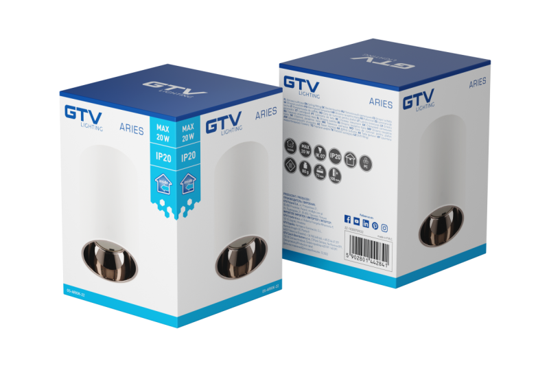 Dekor Stropní svítidlo ARIES PC 73x105mm IP20 max 20W kulaté bílé/černé chrom. 1208963820