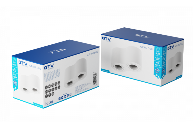 Deco stropní svítidlo AVEIRO DUO hliník 160x80x85mm IP20 max 20W*2 kulaté bílé. 1208963827