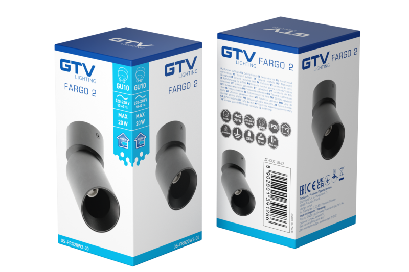 Dekor Stropní svítidlo FARGO 2 hliník 70x166mm IP20 max 20W kulaté černé. 1208963880