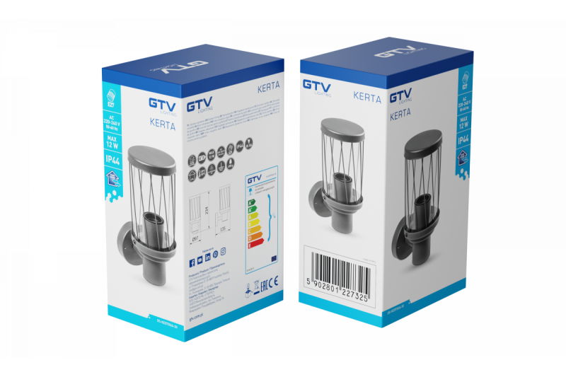 Decor KERTA-A zahradní svítidlo E27 MAX.12W IP44 AC220-240V 50-60Hz jednoduché nástěnné svítidlo horní část grafit. 1208963906