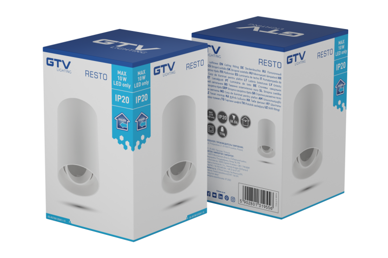 Plafondová lampa RESTO PC φ80x125mm IP20 max 20W kulatá bílá. 1208963986