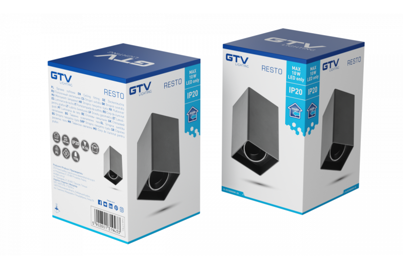 Dekor Stropní svítidlo RESTO PC 80x80x125mm IP20 max 20W čtvercové černé. 1208963987