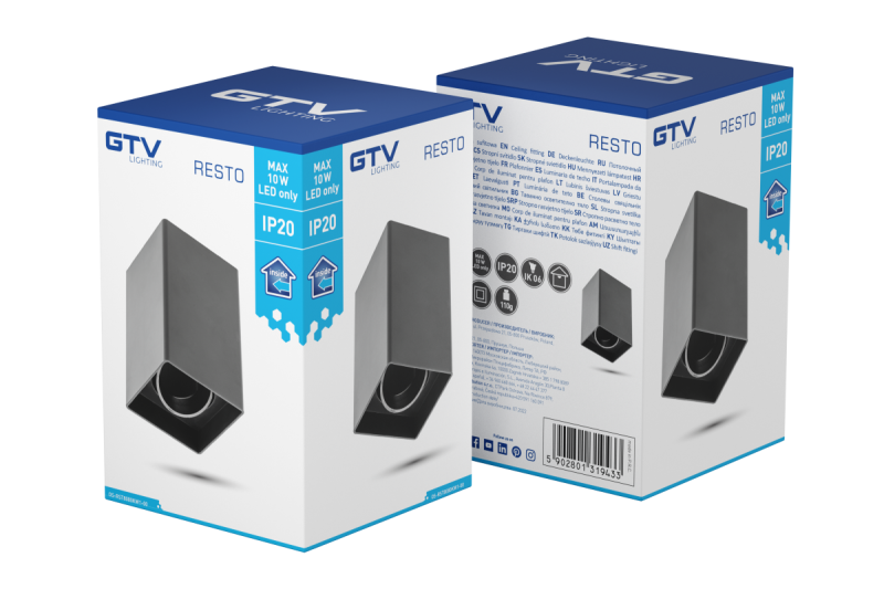 Dekor Stropní svítidlo RESTO PC 80x80x125mm IP20 max 20W čtvercové černé. 1208963987