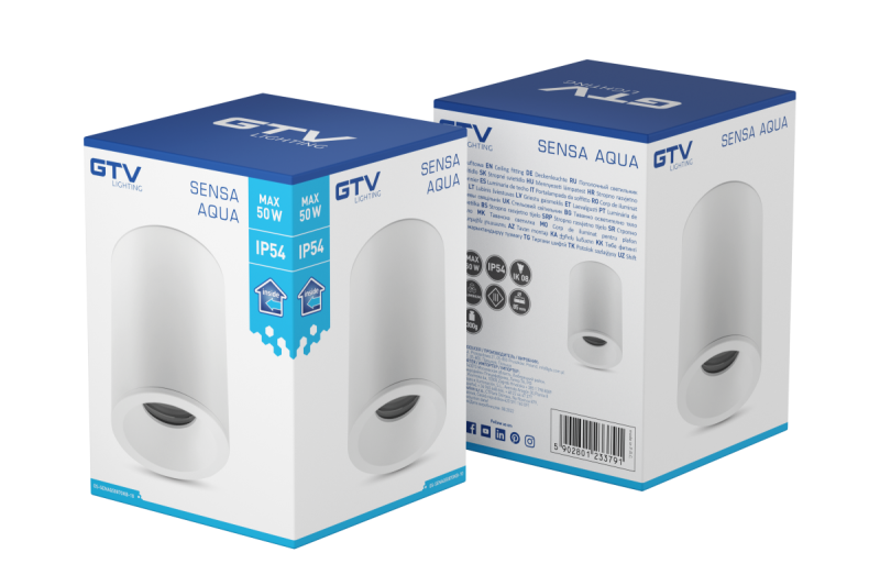 Decorační stropní lampa SENSA AQUA hliník 85x115 IP54 max 50W kruhová bílá. 1208964007