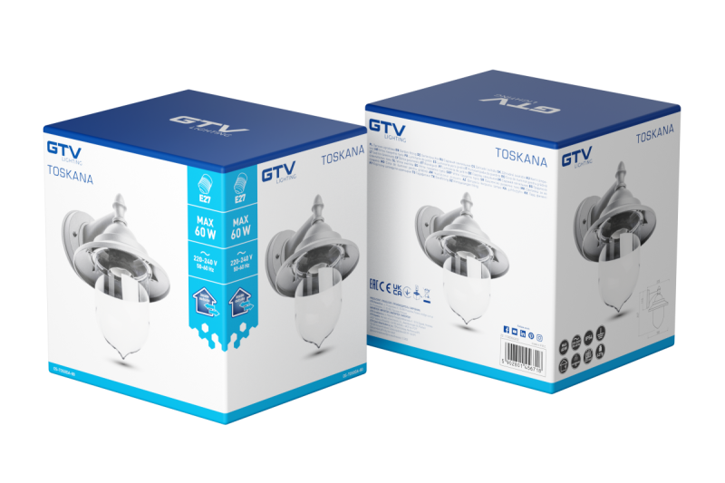 Decorativní zahradní osvětlení TOSKANA-AD E27 MAX.60W IP54 AC220-240V 50-60Hz jednoduché nástěnné svítidlo šedé. 1208964027