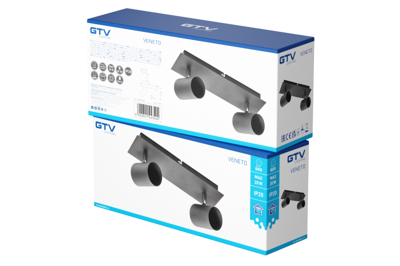 Dekor Stropní svítidlo VENETO IP20 max. 20W 2 x GU10 kulaté černé. 1208964038