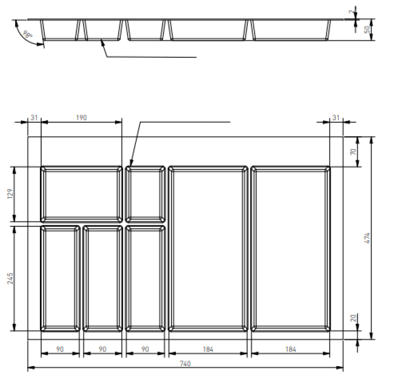 Decor Cutle Příborník Vložka do Kuchyňské Zásuvky 800 Antracit 1208966380