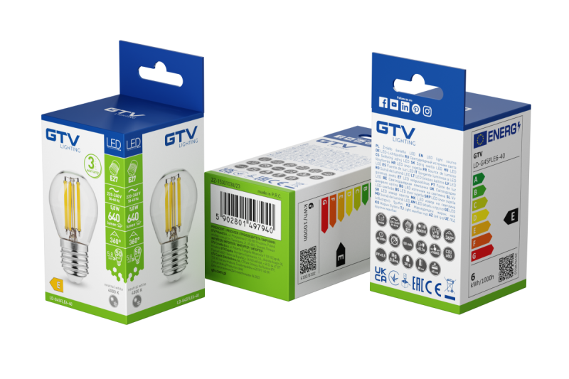 ZDROJ SVĚTLA LED, VLÁKNO, A-G, G45, 4000K, E27, 5,8W, AC220-240V, 360°, 640lm, 50mA 1208966967