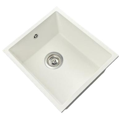 GraniteMy Universele granieten witte spoelbak 34x40 cm bílá, montáž na desku, poddeska a rovná montáž s nerezovou zátkou 1208967107