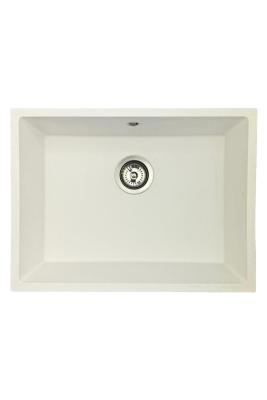 GraniteMy Universele granieten witte spoelbak 55x40 cm bílá montáž nad pracovní desku, pod pracovní desku a do roviny s pracovní deskou s nerezovou zátkou 1208967109