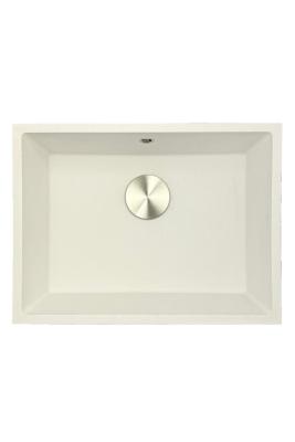 GraniteMy Universele granieten witte spoelbak 55x40 cm bílá montáž nad pracovní desku, pod pracovní desku a do roviny s pracovní deskou s nerezovou zátkou 1208967109