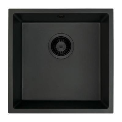 GraniteMy Universele granieten zwarte spoelbak 40x40 cm zwart opbouw, onderbouw en vlakbouw met zwarte plug 1208967112