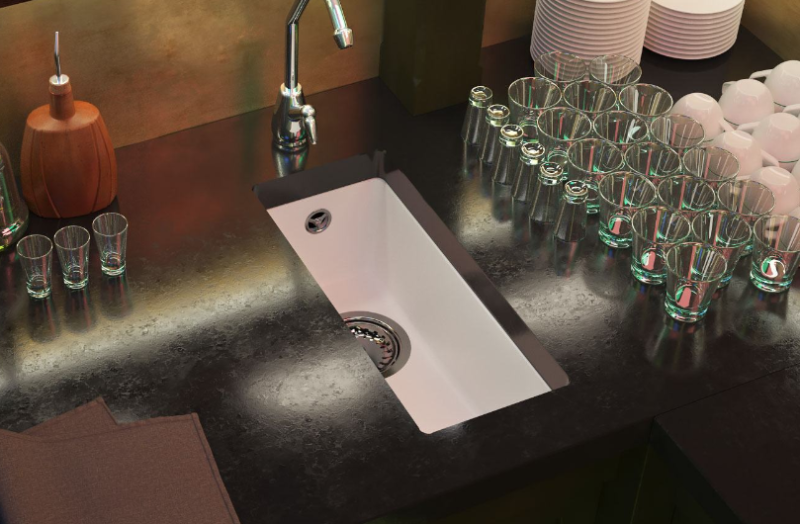 GraniteMy Universal granitový bílý malý dřez 17x40 cm bílý na desku, pod desku a do roviny se zlatou výpustí 1208967138