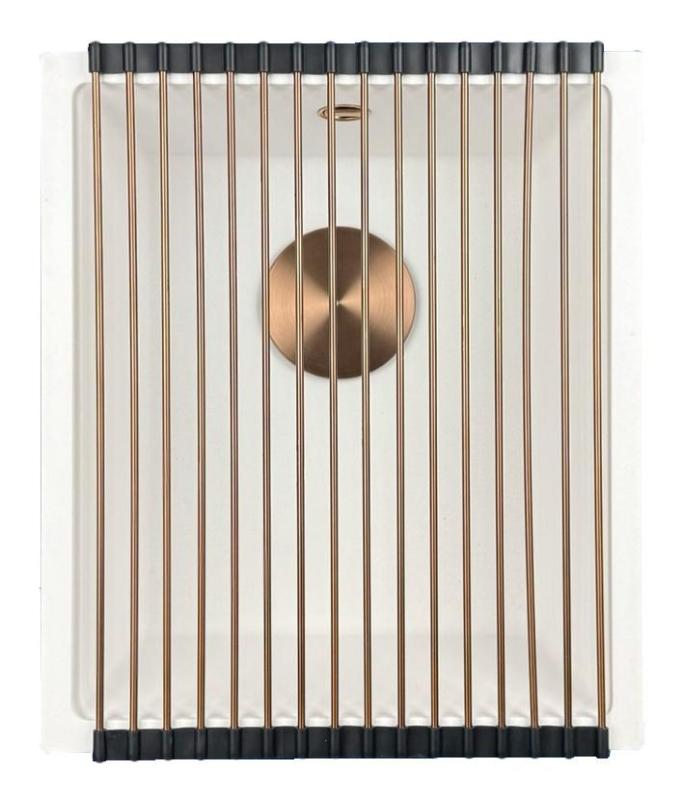 GraniteMy Universal granitový bílý dřez 34x40 cm bílý pro montáž na desku, pod pracovní desku a do roviny s měděnou zátkou 1208967148