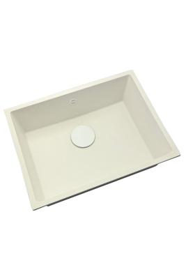 GraniteMy Universal granitový bílý dřez 55x40 cm bílý, montáž na pracovní desku, montáž pod desku a montáž do roviny s bílou zátkou 1208967153