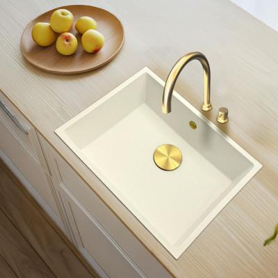 GraniteMy Universele granieten witte gootsteen 55x40 cm wit opbouw onderbouw en vlakbouw met gouden stop 1208967155