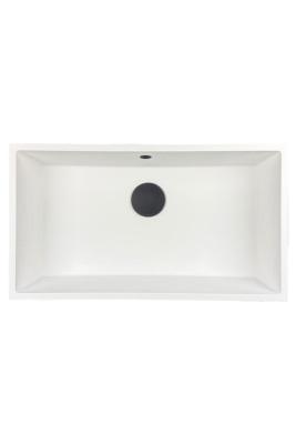 GraniteMy Universele granieten grote witte gootsteen 74x40 cm wit opbouw onderbouw en vlakbouw met zwarte plug 1208967161