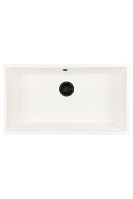 GraniteMy Universele granieten grote witte gootsteen 74x40 cm wit opbouw onderbouw en vlakbouw met zwarte plug 1208967161