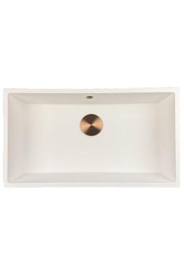 GraniteMy Universal granitový velký bílý dřez 74x40 cm bílý instalace na pracovní desku, pod pracovní desku a s rovným okrajem s měděnou zátkou 1208967162