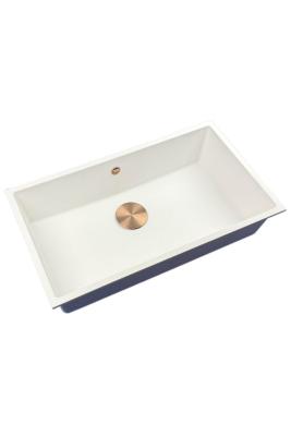 GraniteMy Universal granitový velký bílý dřez 74x40 cm bílý instalace na pracovní desku, pod pracovní desku a s rovným okrajem s měděnou zátkou 1208967162