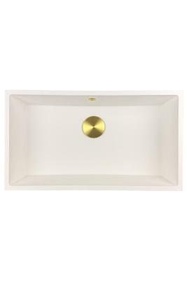 GraniteMy Universal granitový velký bílý dřez 74x40 cm bílý s montáží na desku, pod desku a srovnanou s deskou se zlatou zátkou 1208967163