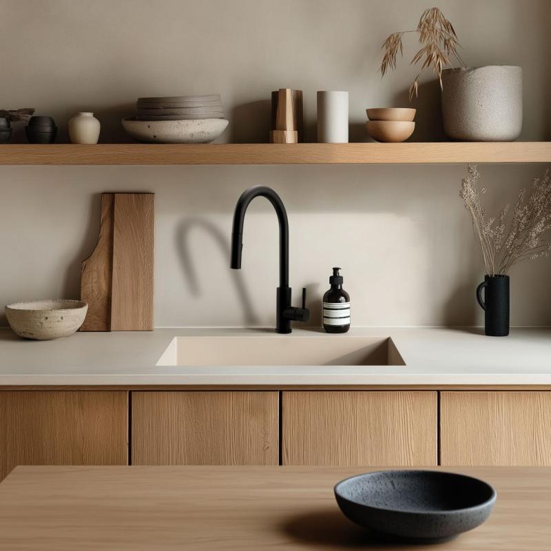 GraniteMy univerzální žulový béžový pískový dřez 40x40 cm na desku, pod desku a do roviny s měděnou zátkou 1208967210