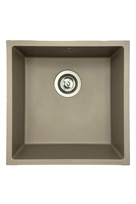 GraniteMy Universal granitový taupe dřez 40x40 cm nadstavba, podstavba a plochá instalace s nerezovou zátkou 1208967211