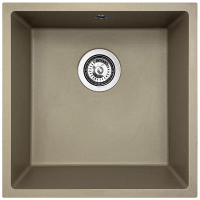GraniteMy Universal granitový taupe dřez 40x40 cm nadstavba, podstavba a plochá instalace s nerezovou zátkou 1208967211