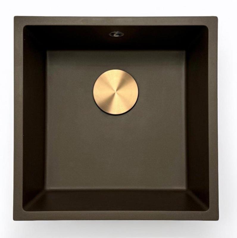 GraniteMy Universal žulový kuchyňský dřez 40x40 cm montáž na desku, pod desku a do roviny s nerezovou zátkou 1208967212