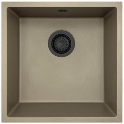 GraniteMy Universal granitový taupe dřez 40x40 cm, montáž na desku, pod desku a do roviny s černou zátkou 1208967213