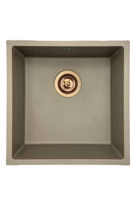 GraniteMy Universal žulový taupe dřez 40x40 cm na desku, pod desku a do roviny s měděnou zátkou 1208967214