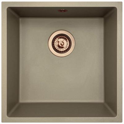 GraniteMy Universal žulový taupe dřez 40x40 cm na desku, pod desku a do roviny s měděnou zátkou 1208967214