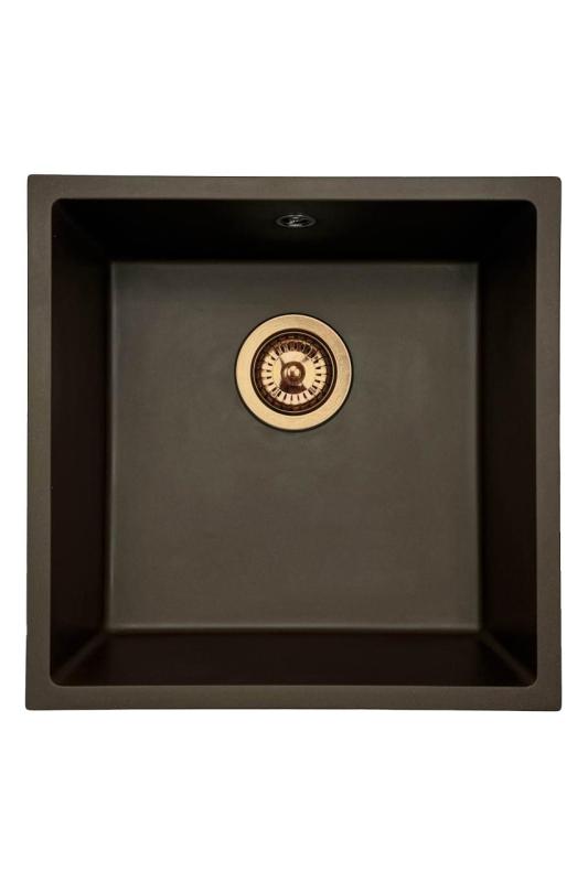 GraniteMy Universal granitový kuchyňský dřez 40x40 cm pro montáž na povrch, pod povrch a do roviny s měděnou zátkou 1208967217