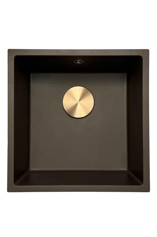 GraniteMy Universal granitový kuchyňský dřez 40x40 cm pro montáž na povrch, pod povrch a do roviny s měděnou zátkou 1208967217
