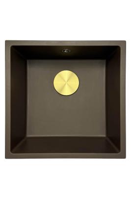 GraniteMy Universal žulový kuchyňský dřez 40x40 cm pro montáž na pracovní desku, pod pracovní desku a do roviny s pracovní deskou s odtokovou zátkou 1208967218