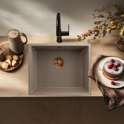 GraniteMy Universal granitový taupe dřez 50x40 cm na desku, pod desku a s rovným okrajem s měděnou zátkou 1208967225