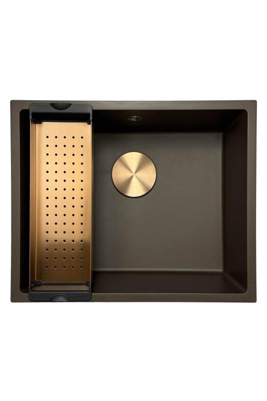 GraniteMy Universele granieten cafésink 50x40 cm opbouw, podstavba a úroveň instalace s měděnou zátkou 1208967229