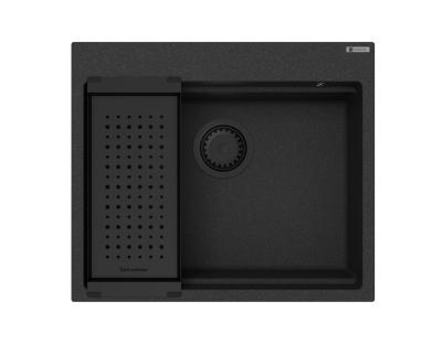 GraniteMy Steam žulový dřez 56x48 cm černý, vestavný s černou zátkou včetně příslušenství 1208967233