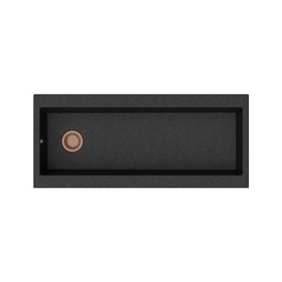 GraniteMy Trog žulový velmi velký černý dřez 116x50 cm černý s horní montáží s otvorem pro baterii a měděnou zátkou 1208967238