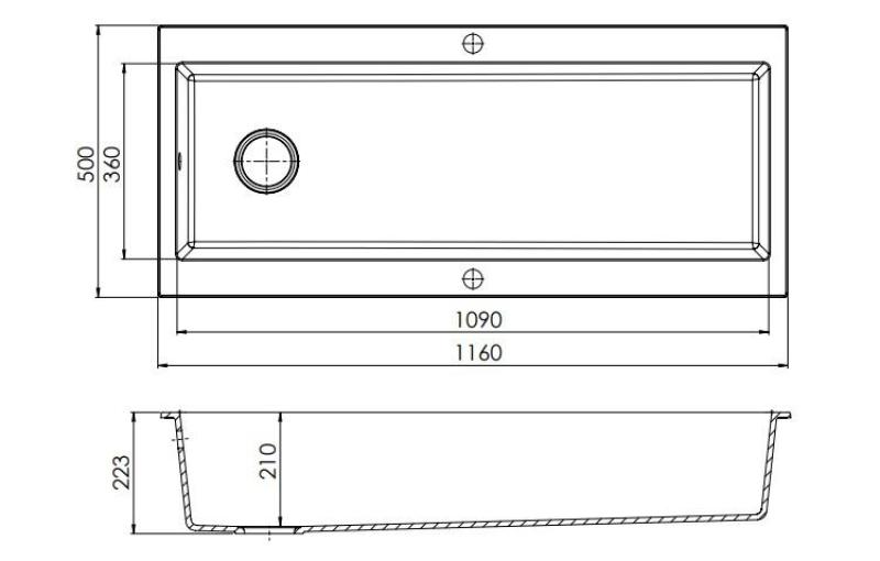GraniteMy Trog žulový velmi velký černý dřez 116x50 cm černý s montáží na povrch s otvorem pro baterii se zlatou zátkou 1208967239